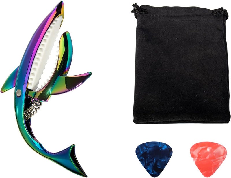 Cheerock Zinc Alloy Guitar Capo Cute Shark Shape Capo with Carrying Case for Classical Electric Guitar and Ukulele, Ideal Gift for Music Enthusiast (multicolor) - Image 1